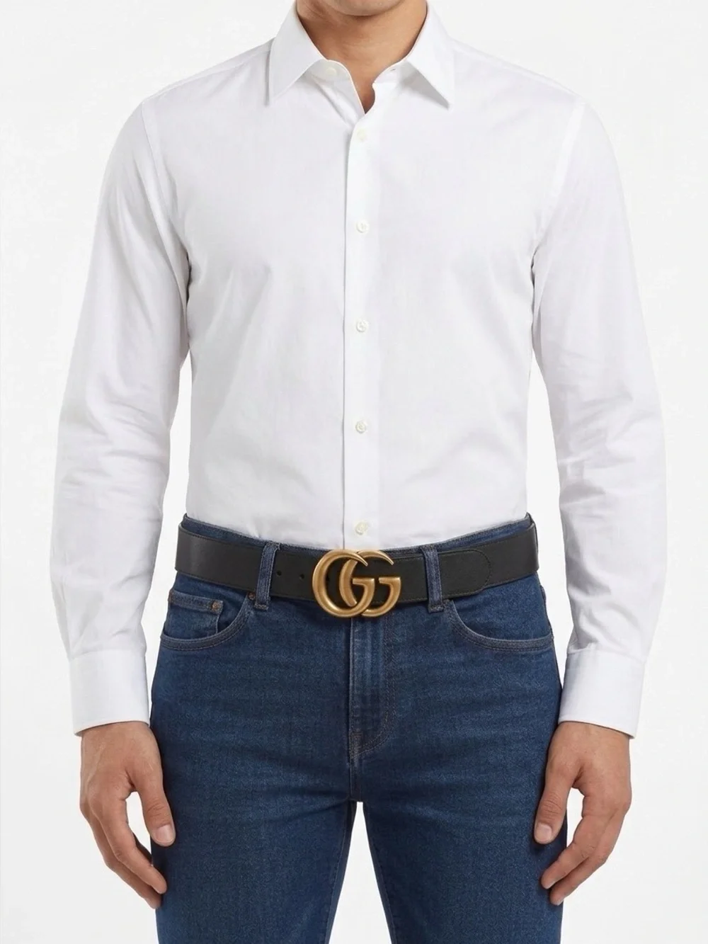NWT Gucci Men’s Black Leather Belt Antique Gold Double G Buckle ~ 1.5” X 46”